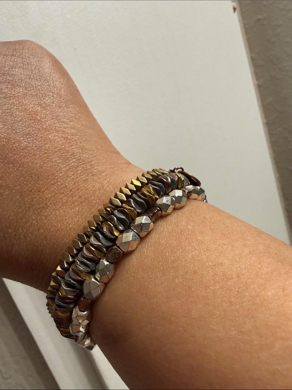 Set of 3 Erimish Stacked  Bracelets Silver Gold Antique Bronze Boho Stretch